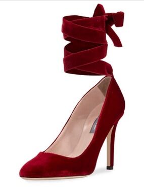SJP by Sarah Jessica Parker Burgundy Velvet Wrap-Ankle Stiletto